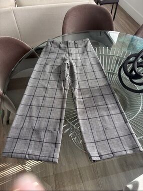 Sea New York cropped high rise black plaid Wide-Pants. Button and zipper fly.